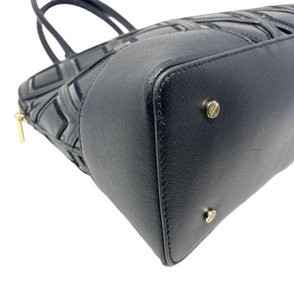 Tory Burch Robinson Logo Monogram Leather Dome Tote Shoulder Bag Black Gold - Picture 10 of 14